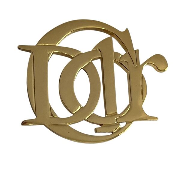 Christian Dior Gold Tone CD Logo Brooch Pin Vintage Designer Statement Jewelry - Picture 2 of 11